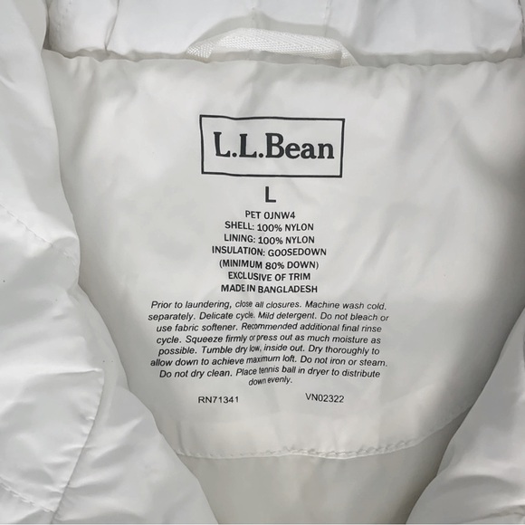 LL BEAN Women’s White GooseDown Puffer Mid-Length Jacket Size: L - Picture 2 of 8